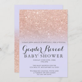 Invitación Rosa purpurina de oro lavender género revelar bebé