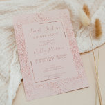 Invitación Rosa purpurina de oro marco color rosa pastel dulc<br><div class="desc">Festividad moderna de purpurina dorado oscuro y salpicaduras dulces de 16 años en personalizable de moda rosa rubor con marco geométrico oro subió y tipografía elegante.</div>