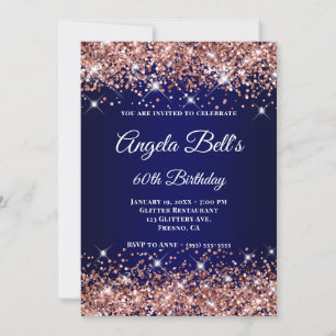Invitación Rosa Purpurina de oro Marina Azul Ombre 60 cumplea