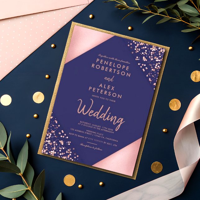 Invitación Rosa Purpurina de oro Moda Boda de bandas geométri (Subido por el creador)