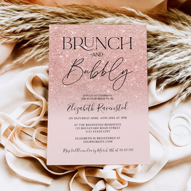 Invitación Rosa purpurina de oro moda brunch burbujeante duch (Subido por el creador)