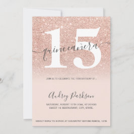 Invitación Rosa purpurina de oro moda rubor rosa quinceanera