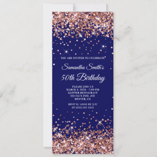 Invitación Rosa Purpurina de Oro Navy 50 años