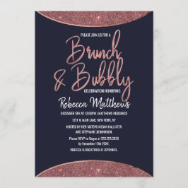 Invitación Rosa Purpurina de oro Navy Brunch circular azul bu