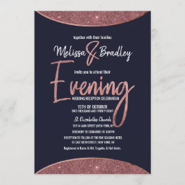 Invitación Rosa Purpurina de oro Navy velada circular azul