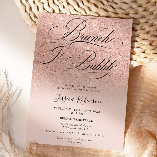 Invitación Rosa purpurina de oro oscuro guión rosa ducha de n (Subido por el creador)
