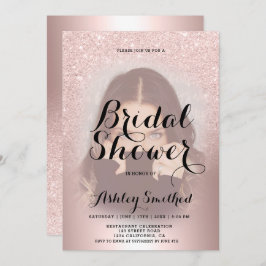 Invitación Rosa purpurina de oro oscuro Relieve metalizado fo