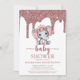 Invitación Rosa Purpurina de oro perfora Baby Shower elefante