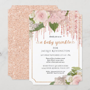 Invitación Rosa Purpurina de oro Pink Floral Baby Sprinkle