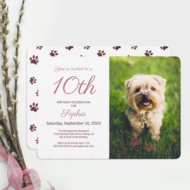 Invitación Rosa Purpurina de oro pinta impresiones Mascota fo (Subido por el creador)
