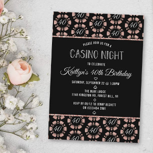 Invitación Rosa Purpurina de Oro Poker Chip Fiesta de la noch