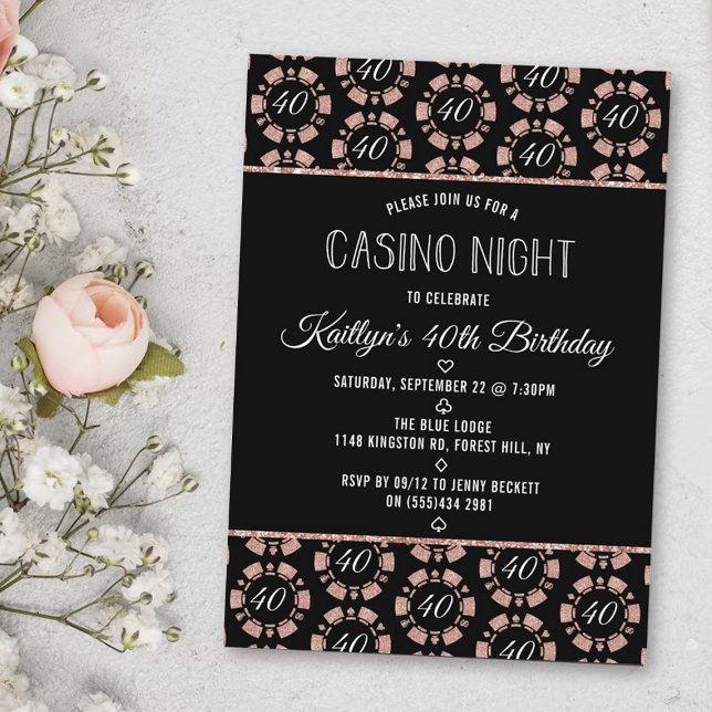 Invitación Rosa Purpurina de Oro Poker Chip Fiesta de la noch (Subido por el creador)