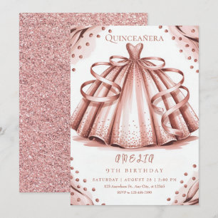 Invitación Rosa Purpurina de Oro Quinceañera