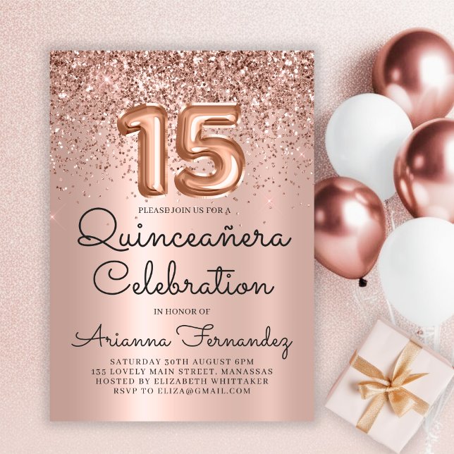 Invitación Rosa Purpurina de Oro Quinceañera 15º cumpleaños (Subido por el creador)
