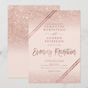 Invitación Rosa purpurina de oro rayas boda rosa rubor