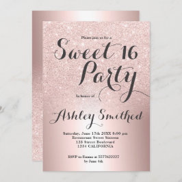 Invitación Rosa purpurina de oro Relieve metalizado metálico 