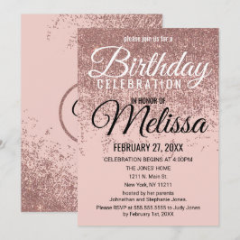 Invitación Rosa Purpurina de oro rompe el cumpleaños rosado d