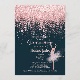 Invitación Rosa Purpurina de Oro Rosa Quinceañera 15º cumplea
