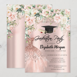 Invitación Rosa Purpurina de Oro Rosas de Vestir Graduación d