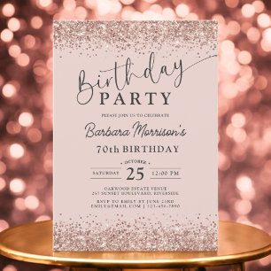 Invitación Rosa Purpurina de oro Rubor 70th Any Age Birthday