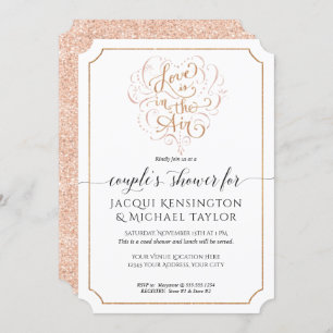 Invitación Rosa Purpurina de oro Script Love in Air Couple Sh