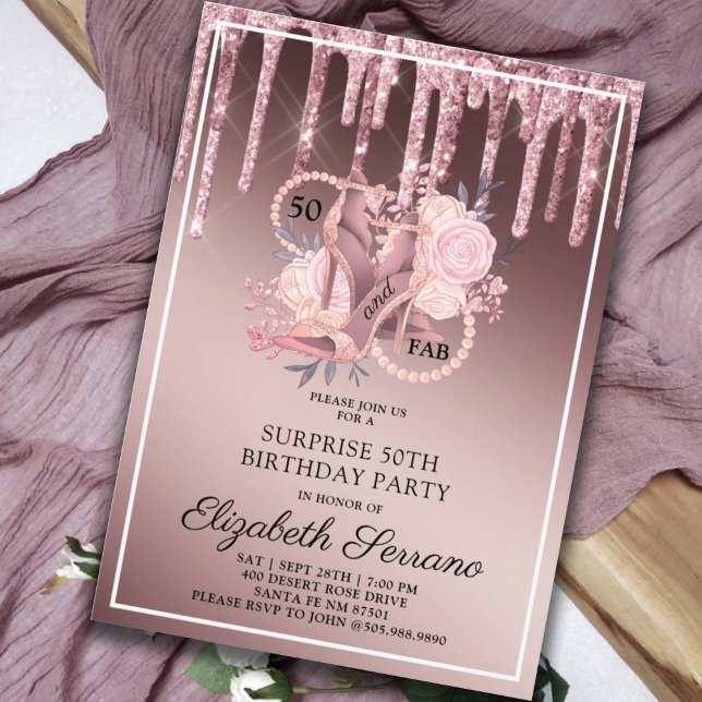 Invitación Rosa Purpurina de oro se lleva 50 años (Subido por el creador)