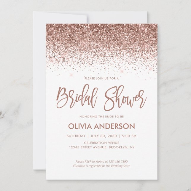 Invitación Rosa Purpurina de oro Sparkle Confetti (Anverso)