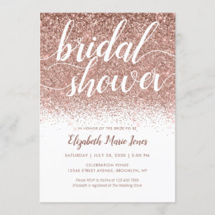 Invitación Rosa Purpurina de oro Sparkle Script Bridal Shower