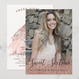 Invitación Rosa Purpurina de oro vestido Foto Dulce 16 Cumple
