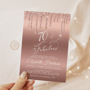 Invitación Rosa Purpurina de Oro virtual 70 cumpleaños