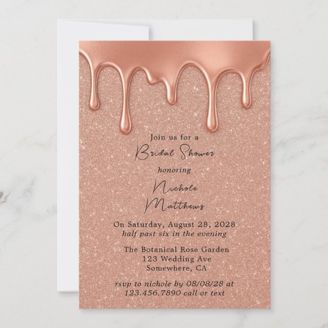 Invitación Rosa Purpurina de oro y ducha de novias (Anverso)