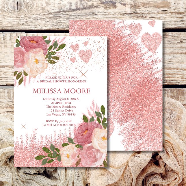 Invitación Rosa Purpurina De Oro Y Ducha Glam Bridal (Subido por el creador)