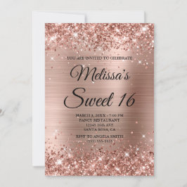 Invitación Rosa Purpurina de oro y Relieve metalizado dulce 1