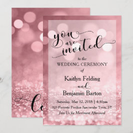 Invitación Rosa Purpurina Dorado Boda De Bokeh Está Invitado