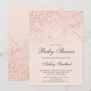 Invitación Rosa purpurina dorado chispa ducha de bebé rubia
