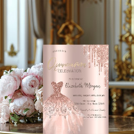 Invitación Rosa Purpurina Dorado Dris Vestido Quinceañera Inv