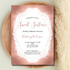 Invitación Rosa Purpurina Dorado Dulce Dieciséis Cumpleaños