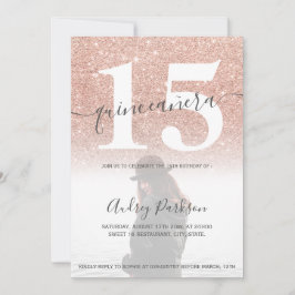 Invitación Rosa purpurina dorado foto rosa quinceañera rosa