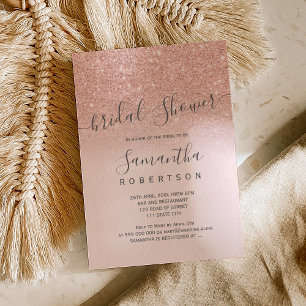 Invitación Rosa purpurina dorado guion rosa rubor ducha de no