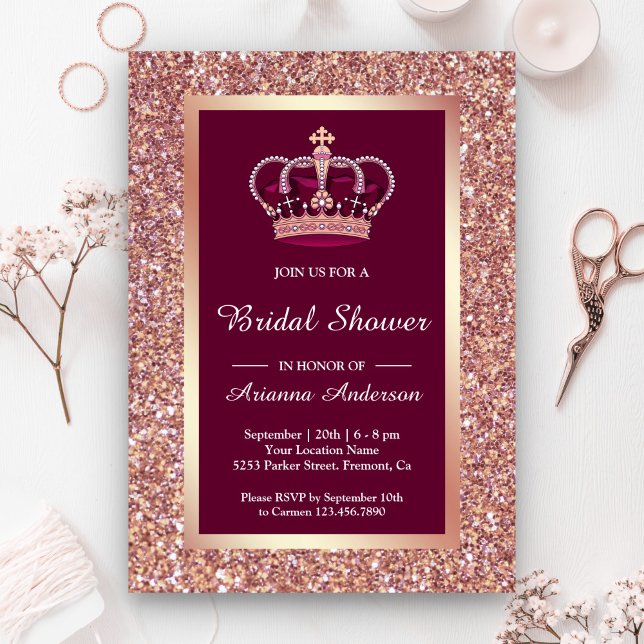 Invitación Rosa Purpurina dorado Princesa Rosa Ducha Bridal (Subido por el creador)