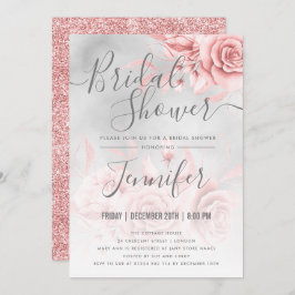 Invitación Rosa Purpurina floral dorado  Bridal Shower