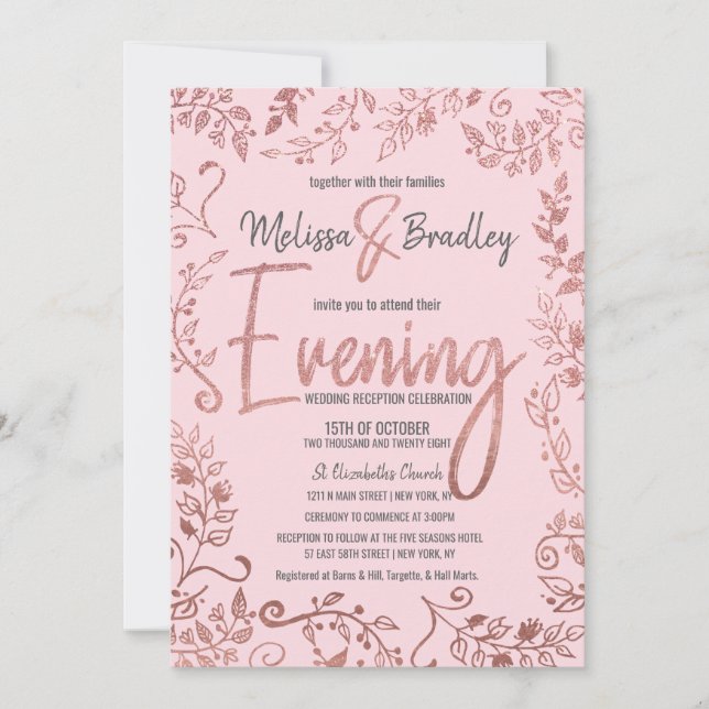 Invitación Rosa Purpurina Floral Ombre Noche Rosa (Anverso)
