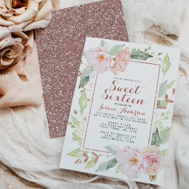 Invitación Rosa Purpurina Geométrico Rosado Dulce Dieciséis V