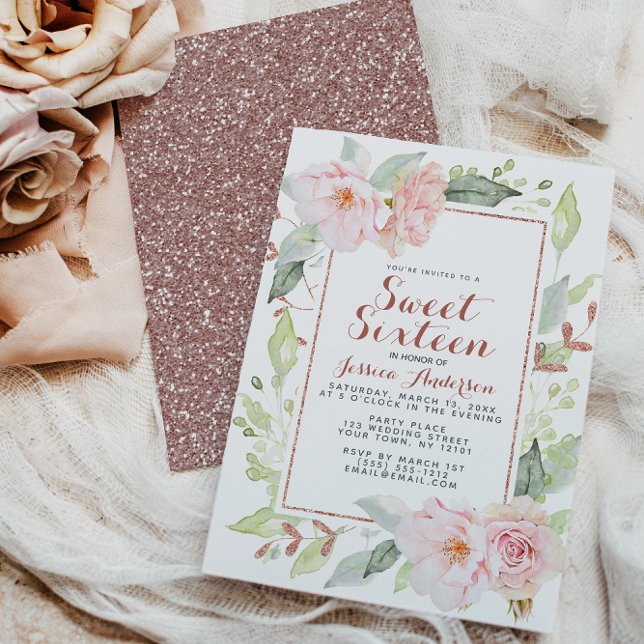 Invitación Rosa Purpurina Geométrico Rosado Dulce Dieciséis V (Subido por el creador)