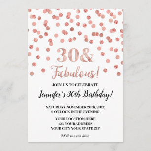 Invitación Rosa Purpurina Gold Confetti 30 y Fabuloso