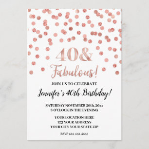 Invitación Rosa Purpurina Gold Confetti 40 y Fabuloso