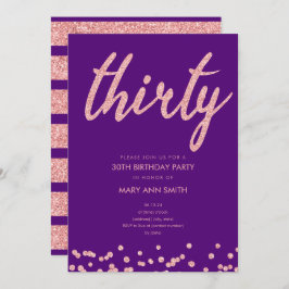 Invitación Rosa Purpurina Gold Purple 30 Fiesta de cumpleaños