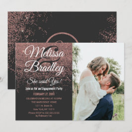 Invitación Rosa Purpurina Gold Sparkles Black Engagement