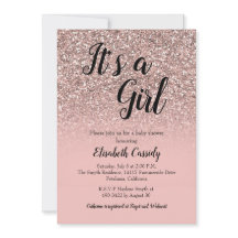 Rosa Purpurina Gold Sprinkle Baby Shower Invite