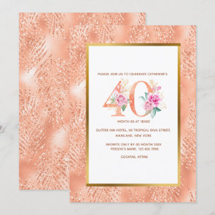 Invitación Rosa purpurina oro 40 cumpleaños confetti tropical